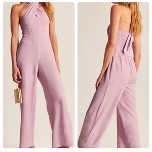 Abercrombie and fitch Chic Pink V-Neck Jumpsuit with Flowing Wide Legs halter
